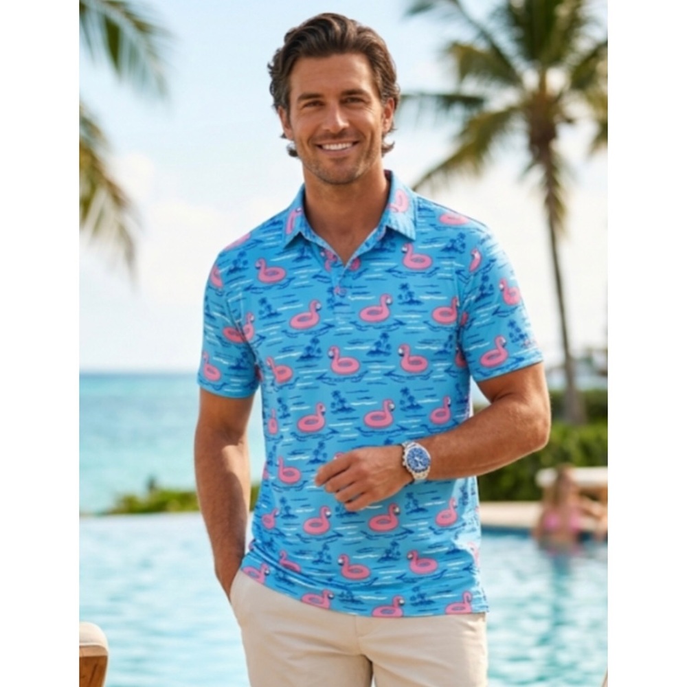 Birdie Bound Performance Polo Pink Flamingo Swim